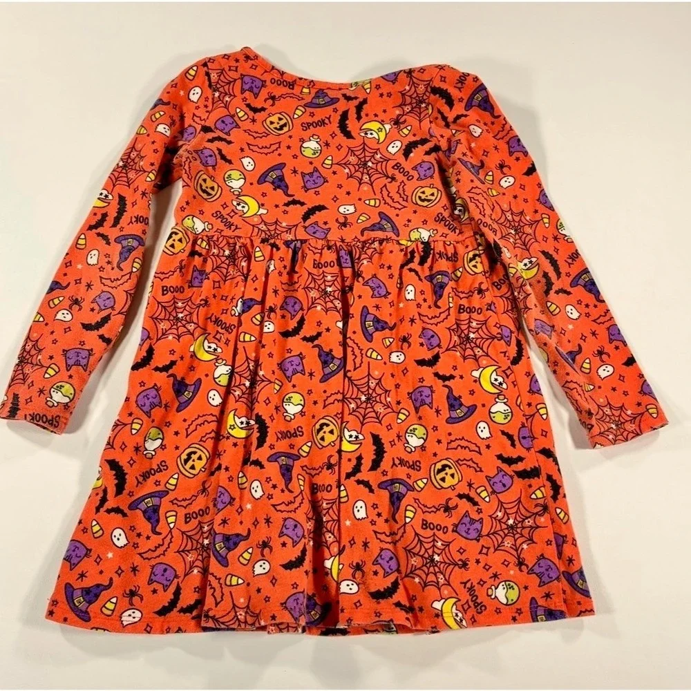 Children's Place Halloween Dress Spooky Pumpkin Print Long Sleeve Orange 4T